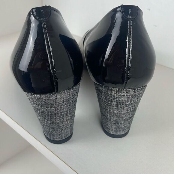 Stuart Weitzman Patent Leather Rounded Toe Jute Wrapped Heel Pumps 10 M - Picture 4 of 12